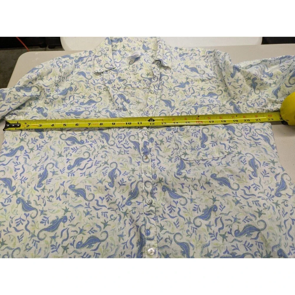 Sigrid Olsen 100% Linen Tunic Button Up Shirt Sea Horse Nautical Starfish Large - Picture 11 of 13